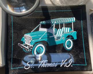 Vintage St. Thomas V.I. Ashtray with Jeep Graphics 