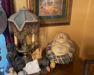 Lots of buddhas and pristine antique beaded Aladdin Lamp