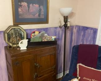 Antique IceBox and floor lamp