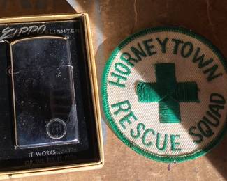 Vintage Slimline Zippo in Box/Horneytown Patch