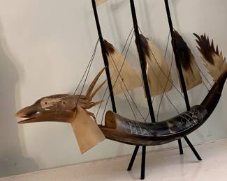 Ox Horn Carved Boat