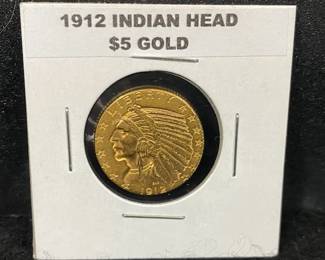 1912 Indian Head Five Dollar Gold Coin