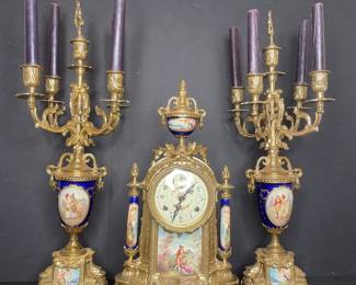 Loucini 3 piece mantel clock and candelabras 