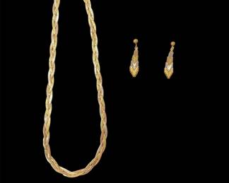 Silver 925 Italy Tri-tone Necklace and earring set