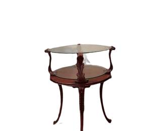 Antique 2 tiered glass top accent table