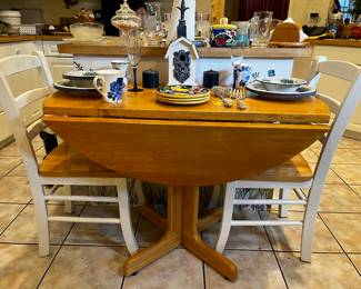 Butcher block style/drop leaf kitchen table and chairs