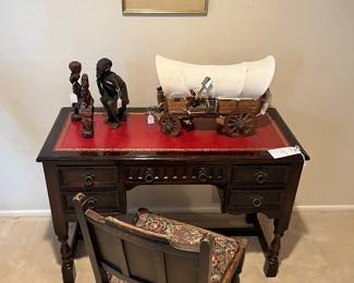 Vintage desk and covered wagon