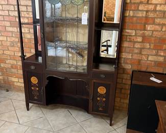 Antique China cabinet with stain glass