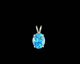 14K Gold Blue Topaz Pendant