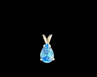 14K Gold Blue Topaz Pendant 