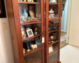 Glass front pine cabinet