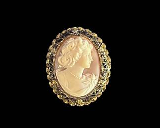 Sterling Silver with Gold Vermeil Cameo Brooch