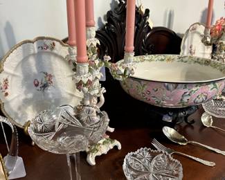 Antique crystal and china