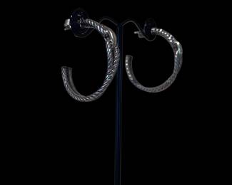 David Yurman 18K Gold & Sterling Silver Hoop Earrings. 2 of 2 photos.