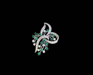 Platinum, Emerald 1.04 TCW, & Diamond 2.0TCW Brooch