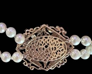 Double Strand Pearl 14K Gold Pendant & Clasp with Diamonds, Rubies, & Sapphires. 3 of 4 photos.