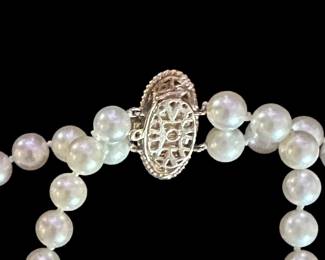 Double Strand Pearl 14K Gold Pendant & Clasp with Diamonds, Rubies, & Sapphires. 4 of 4 photos.