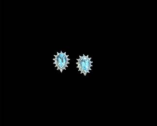 14K Gold Blue Topaz & Diamond Earrings