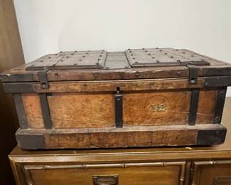 1800s Wood Trunk w/Hand Forged Strsp Hinges
