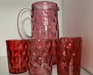 Victorian Cranberry Pitcher and Glasses