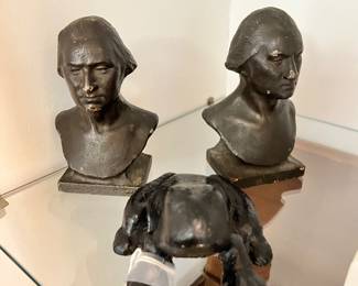Bronzed George Washington Bookends aid Bham “End of Day” Cast Iron Frog