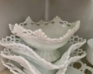 Stack of Victorian Milk Glass