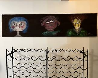 Metal Wine Racks and original folk art painting 