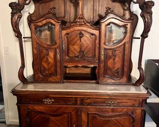 Antique European Marble Top Sideboard/Court Cupboard 