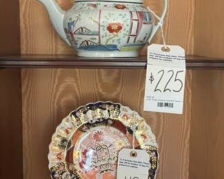 Stunning English Late 18th C. Imari Style Teapot and Early Coalport Imari Plate