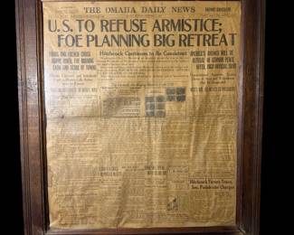 THE OMAHA DAILY NEWS WWI (October 7, 1918) Framed Front Newspaper Page ARMISTICE HEADLINE
