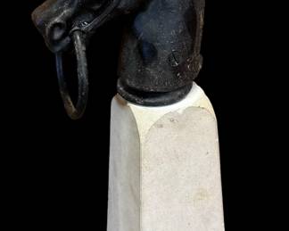 Antique Cast Iron Horse Head Hitching Post on Stone Base
