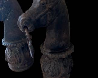 PAIR - Early 1900's Cast Iron Horse Head Hitching Posts