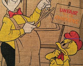Vintage 1973 WALTER LANTZ "Wally Walrus Diner" Burlap Art Print