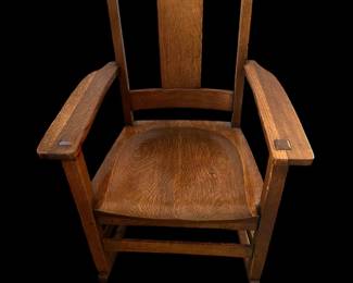 Antique Early 1900's Signed LIMBERT Oak Arts and Crafts Rocking Armchair Pegged and Thru Tenons
