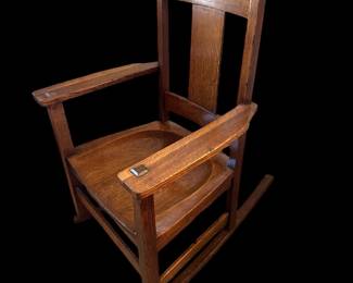 Antique Early 1900's Signed LIMBERT Oak Arts and Crafts Rocking Armchair Pegged and Thru Tenons