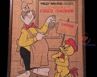 Vintage 1973 WALTER LANTZ "Wally Walrus Diner" Burlap Art Print