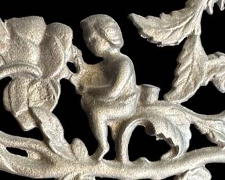 Antique Kerosene Lamp with Cast Iron Cherub Wall Mounted Swing Arm