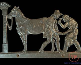 1930's ROBERT EMIG Equestrian Care FARRIER Horse Shoeing Cast Iron Wall Panel