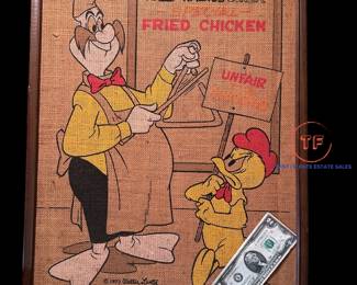 Vintage 1973 WALTER LANTZ "Wally Walrus Diner" Burlap Art Print