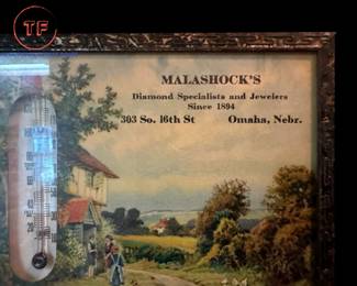 Antique MALASHOCK'S Advertising Thermometer Wall Plaque OMAHA, NEBR.