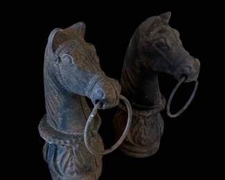 PAIR - Early 1900's Cast Iron Horse Head Hitching Posts