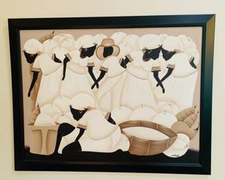 Haitian painting of ladies toiling in the fields --Signed Steevens