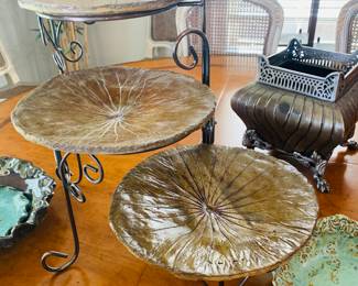 artist made pottery cake or cookie display stands