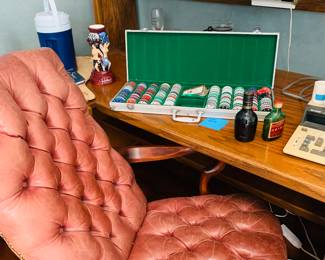 leather desk chair with poker chip set