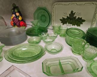 A large selection of green glass