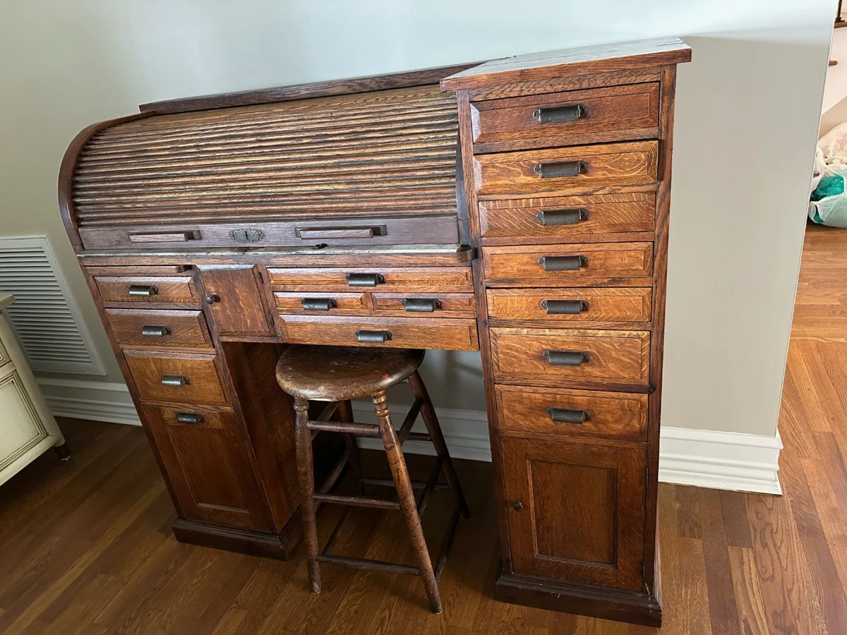 Antique Roll Top Watchmaker Bench  / Dental Cabinet