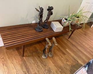 Mid Century Long Slat Wood Bench / Coffee Table
