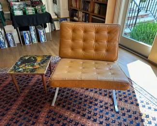 Mid Century Selig Butterscotch  Barcelona Chair, Side Table