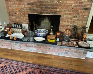 Statues, Cloisonne Vase, Large Oriental Bowl, Frames, Blenko Owl Bookends, Fish Bowl, Seaton Wood Design Boxes