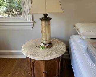 America of Martinsville Mid Century Pair of Marble Top Side Tables, Pair of Lamps (1 of 2)